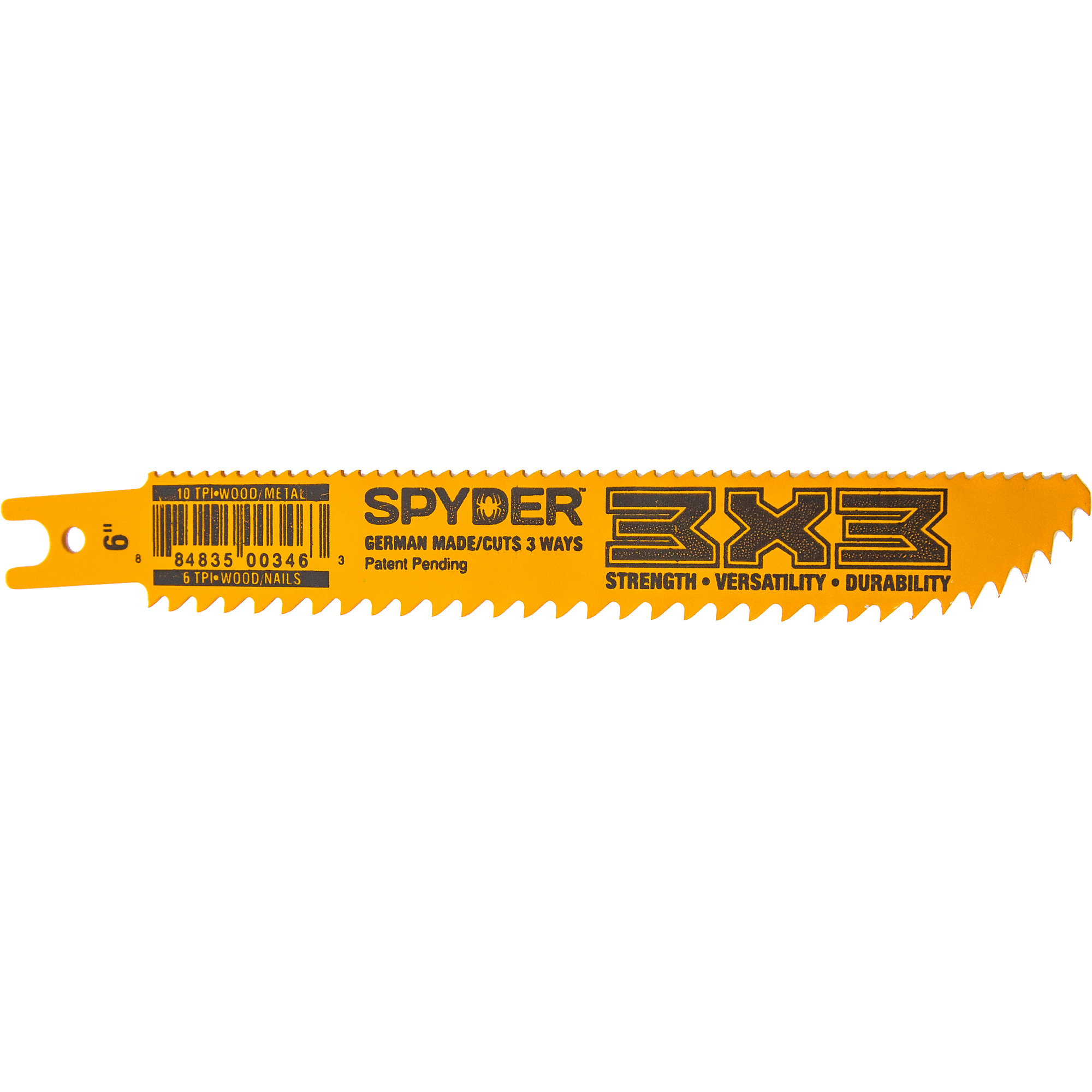 SPYDER 3X3™, 3X3 6 x 10 TPI - 6in. Reciprocating Saw Blade, Blade Length 6 in, Included (qty.) 1 Model# 200176